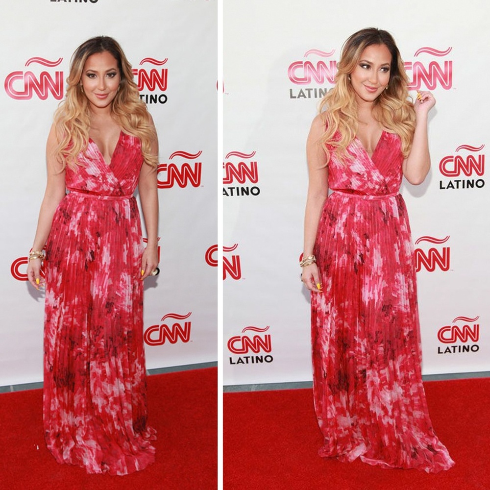 Halston Heritage Pink Kaleidoscope Pleated Gown